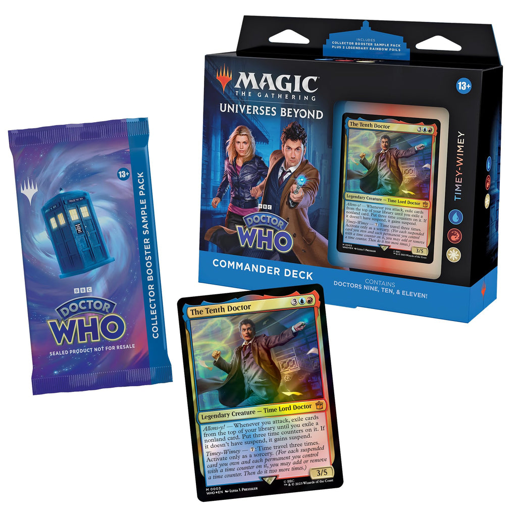 Magic: The Gathering Doctor Who Commander Deck – Timey-Wimey (100-Card Deck, 2-Card Collector Booster Sample Pack + Accessories)