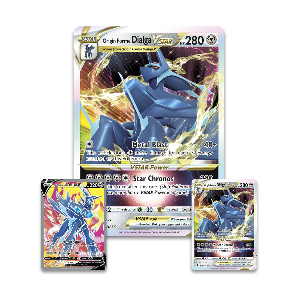 Pokémon TCG: Origin Forme Dialga VSTAR Premium Collection (2 Etched Foil Promo Cards, 1 Foil Oversize Card & 5 Booster Packs)